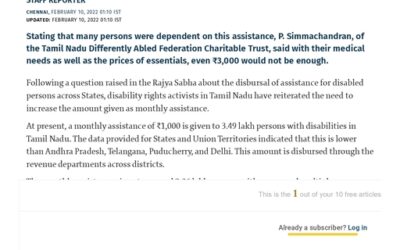 Increase monthly aid for the disabled in Tamilnadu